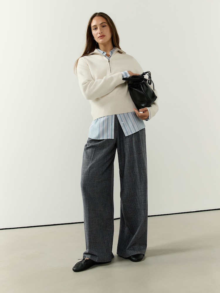 Grey Check Pleated Wide Trousers - Image 1 of 8