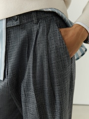 Grey Check Pleated Wide Trousers - Image 5 of 8