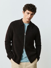 棕色 - Cosy Knitted Zip Up Jacket - 圖片 2，共 9