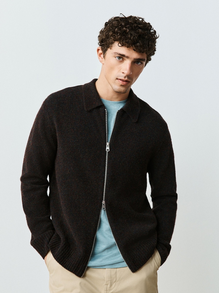 棕色 - Cosy Knitted Zip Up Jacket - 圖片 2，共 9
