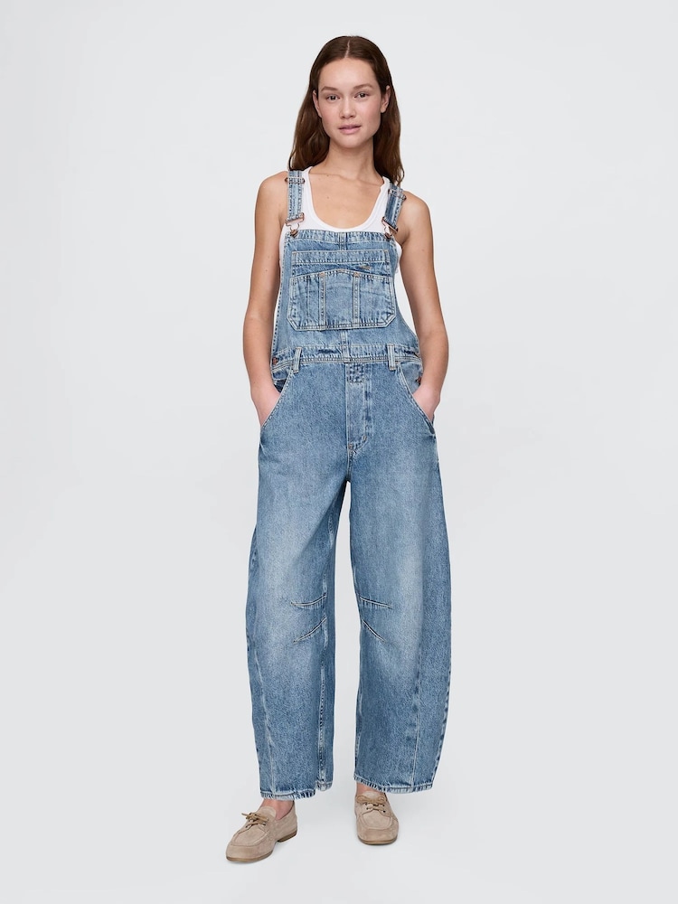 Gap Indigo Blue UltraSoft Denim Horseshoe Overalls Dungarees - Image 1 of 4