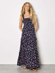 Apricot Blue Ditsy Floral Smocked Maxi Dress - Image 1 of 4