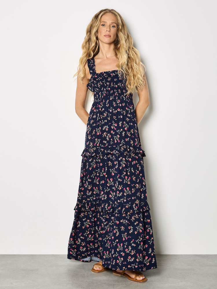 Apricot Blue Ditsy Floral Smocked Maxi Dress - Image 1 of 4 Apricot Blue Ditsy Floral Smocked Maxi Dress - Image 1 of 4