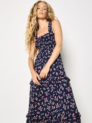 Apricot Blue Ditsy Floral Smocked Maxi Dress - Image 2 of 4