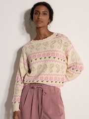 Apricot Natural Pointelle Knit Butterfly Floral Jumper - Image 1 of 5