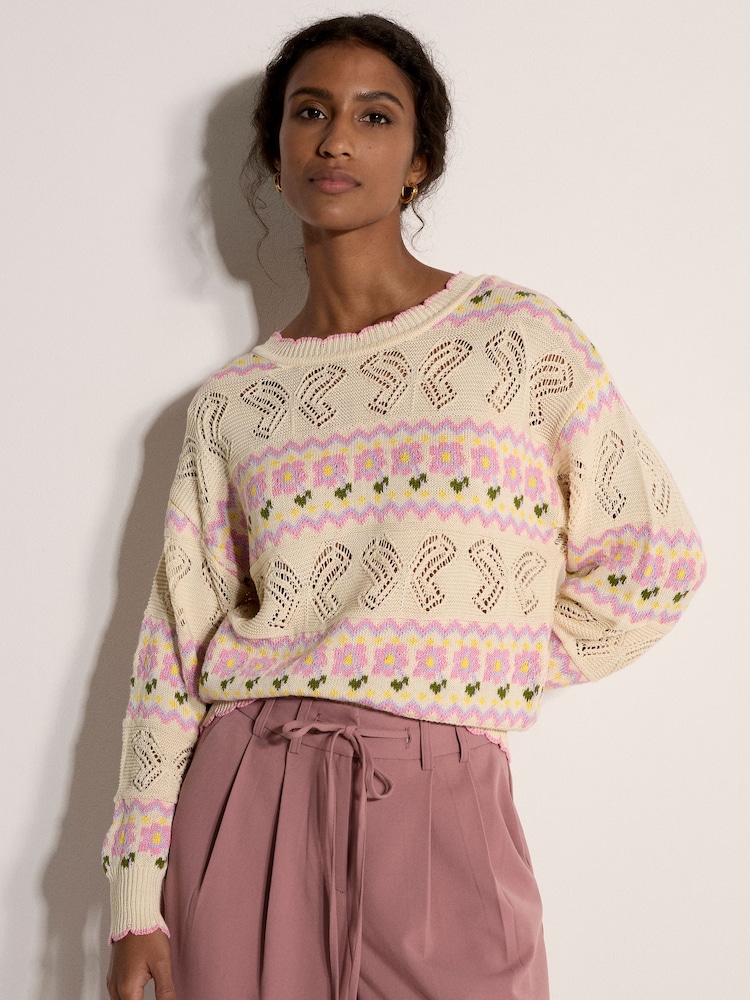Apricot Natural Pointelle Knit Butterfly Floral Jumper - Image 1 of 5