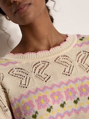 Apricot Natural Pointelle Knit Butterfly Floral Jumper - Image 3 of 5