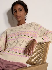 Apricot Natural Pointelle Knit Butterfly Floral Jumper - Image 4 of 5