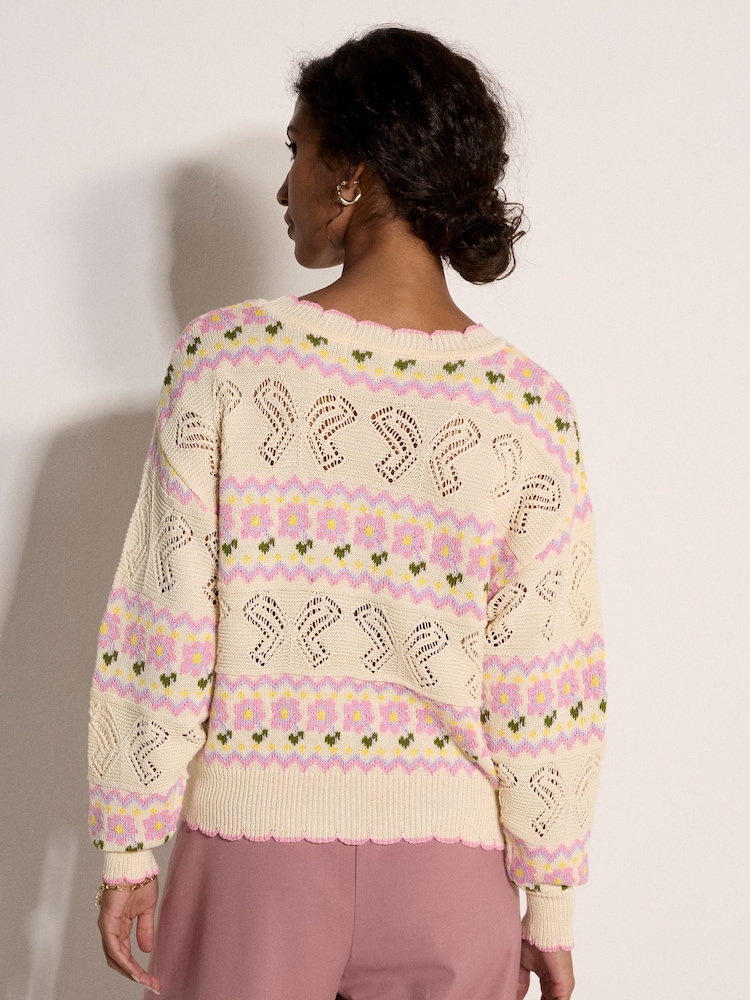 Apricot Natural Pointelle Knit Butterfly Floral Jumper - Image 5 of 5