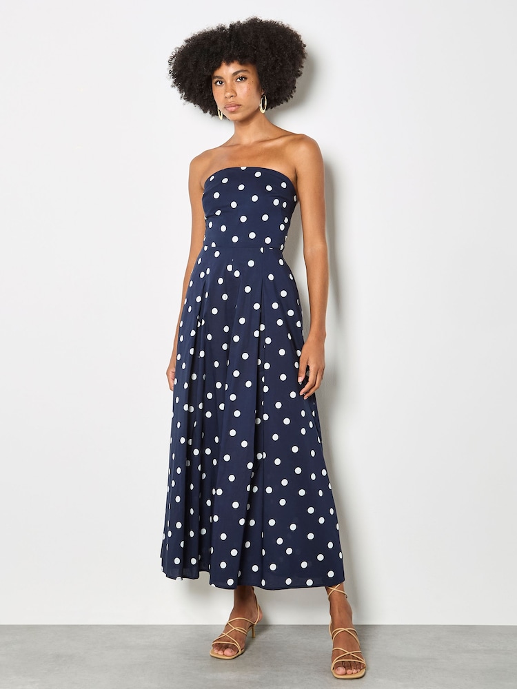 Apricot Blue Polka Dot Bow Back Wide Leg Jumpsuit - Image 5 of 5
