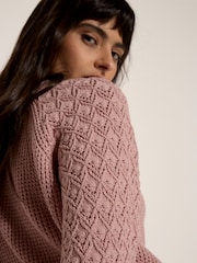 Apricot Pink Pointelle Waffle Knit Cropped Jumper - Image 3 of 4
