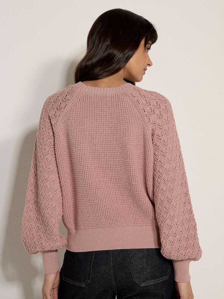 Apricot Pink Pointelle Waffle Knit Cropped Jumper - Image 4 of 4