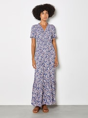 Apricot Blue Ditsy Floral Tiered Maxi Dress - Image 2 of 4