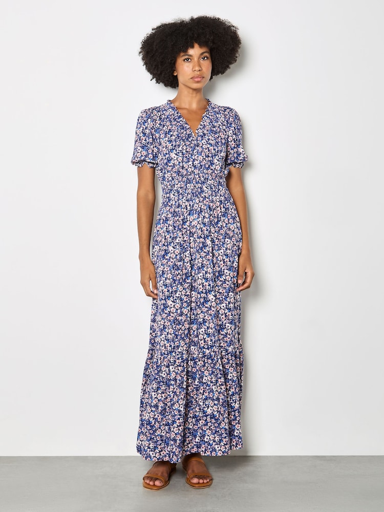 Apricot Blue Ditsy Floral Tiered Maxi Dress - Image 2 of 4 Apricot Blue Ditsy Floral Tiered Maxi Dress - Image 2 of 4