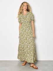 Apricot Green Ditsy Floral Tiered Maxi Dress - Image 1 of 4