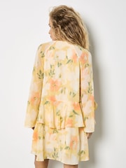 Apricot Yellow Floral Chiffon Ruffle Mini Dress - Image 5 of 5