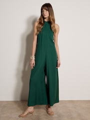 Apricot Green Halter Neck Wide-Leg Jumpsuit - Image 1 of 4
