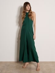 Apricot Green Halter Neck Wide-Leg Jumpsuit - Image 2 of 4