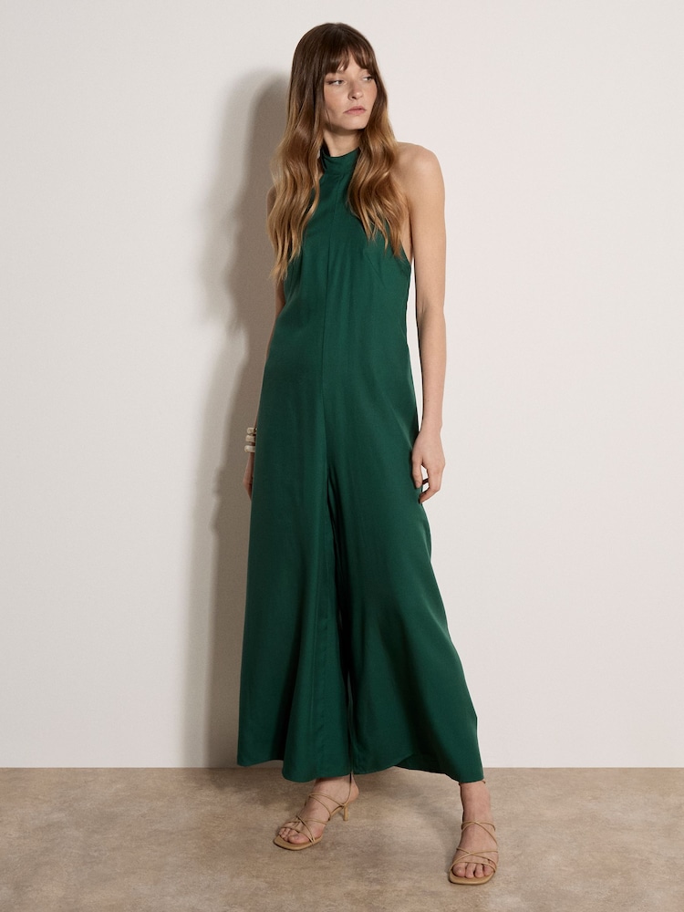 Apricot Green Halter Neck Wide-Leg Jumpsuit - Image 2 of 4