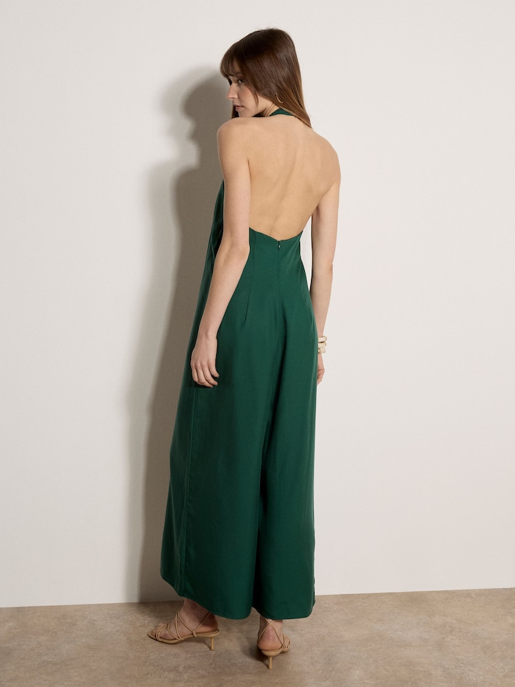 Apricot Green Halter Neck Wide-Leg Jumpsuit - Image 4 of 4