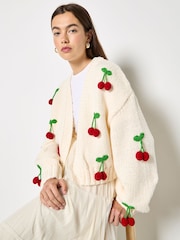 Apricot Cream Chunky Knit Cherry Cardigan - Image 4 of 7