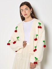 Apricot Cream Chunky Knit Cherry Cardigan - Image 5 of 7