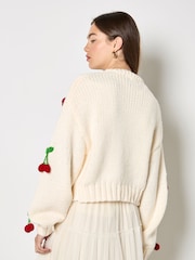 Apricot Cream Chunky Knit Cherry Cardigan - Image 7 of 7