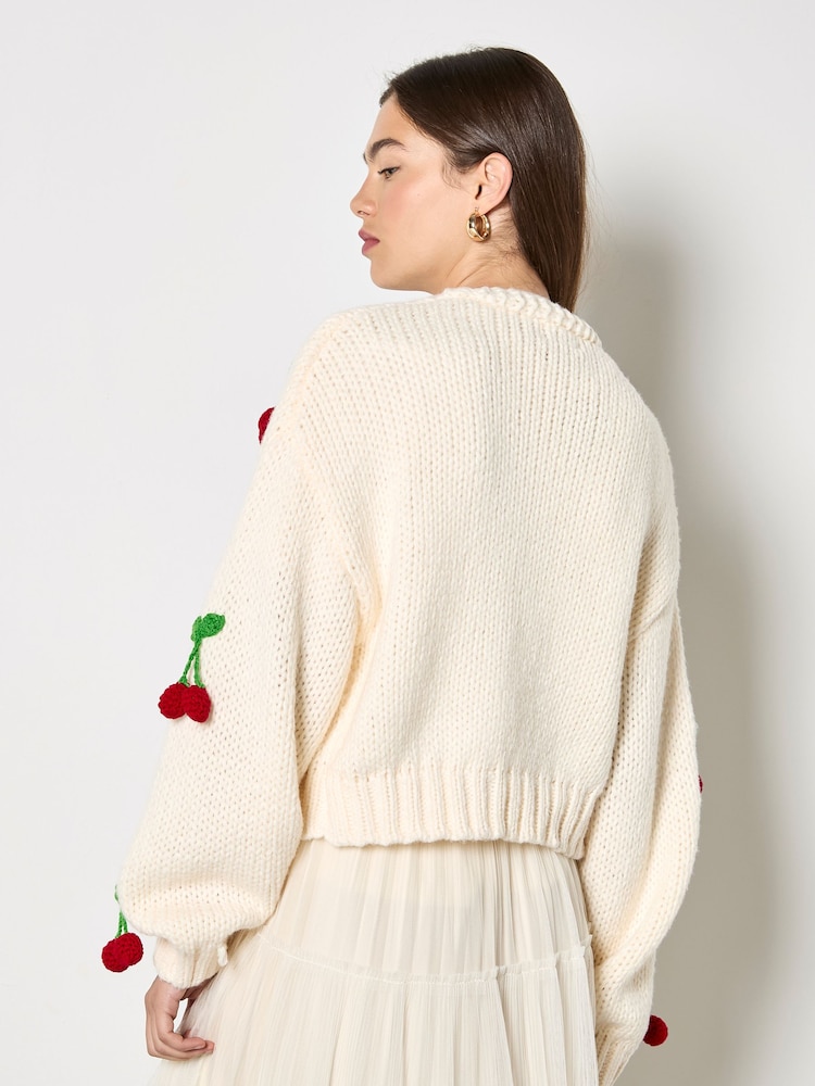 Apricot Cream Chunky Knit Cherry Cardigan - Image 7 of 7