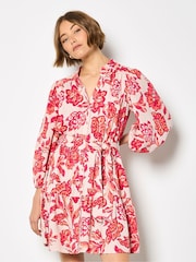 Apricot Pink Painterly Sarasa Floral Mini Dress - Image 1 of 4