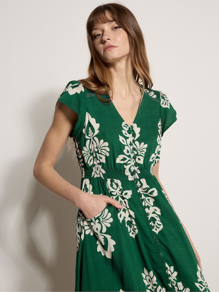 Apricot Green Folk Floral Midi Dress - Image 2 of 4