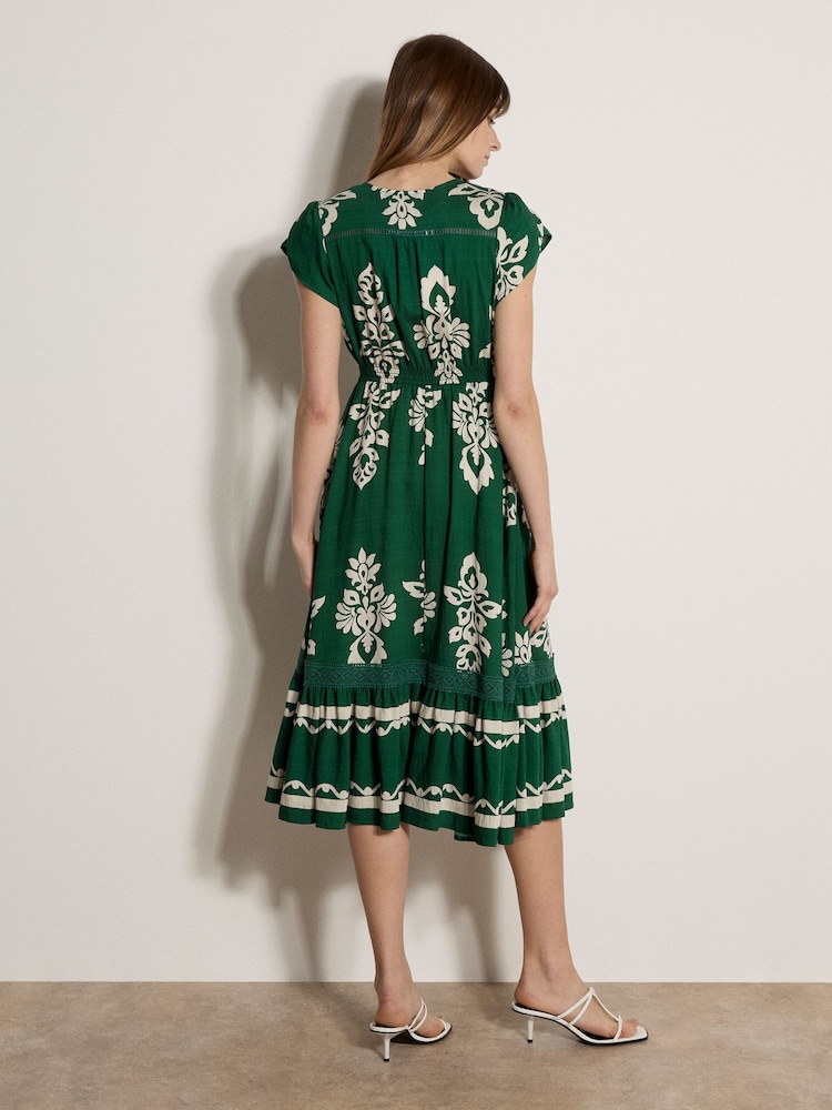 Apricot Green Folk Floral Midi Dress - Image 4 of 4
