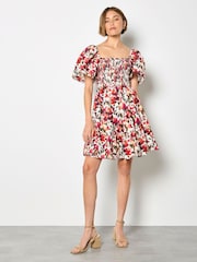 Rochie mini din bumbac pur Apricot, cu model Ikat estompat - Imaginea 1 din 5