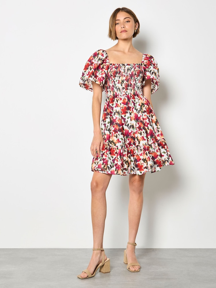 Rochie mini din bumbac pur Apricot, cu model Ikat estompat - Imaginea 1 din 5