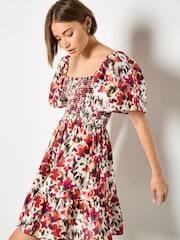 Rochie mini din bumbac pur Apricot, cu model Ikat estompat - Imaginea 2 din 5