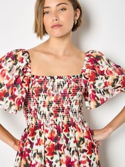 Rochie mini din bumbac pur Apricot, cu model Ikat estompat - Imaginea 3 din 5