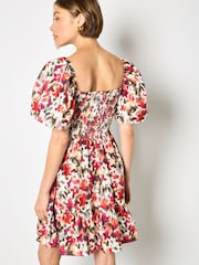 Rochie mini din bumbac pur Apricot, cu model Ikat estompat - Imaginea 4 din 5