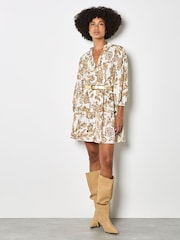 Apricot שמלת מיני פרחונית במראה ציורי, דגם Sarasa - תמונה 4 מתוך 4