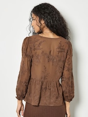Apricot Brown Embroidered Floral Chiffon Top - Image 5 of 5