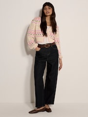 Apricot Natural Pointelle Knit Butterfly Floral Cardigan - Image 2 of 4