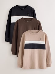 Black/Neutral Long Sleeve Colourblock T-Shirts 3 Pack (3-16yrs) - Image 1 of 7