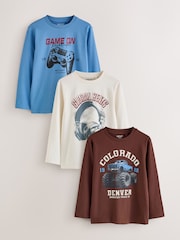 Blue/Brown/Ecru - Графічні футболки з довгим рукавом розслабленого крою, 3 шт. у наборі (3–16років) - Image 1 of 7
