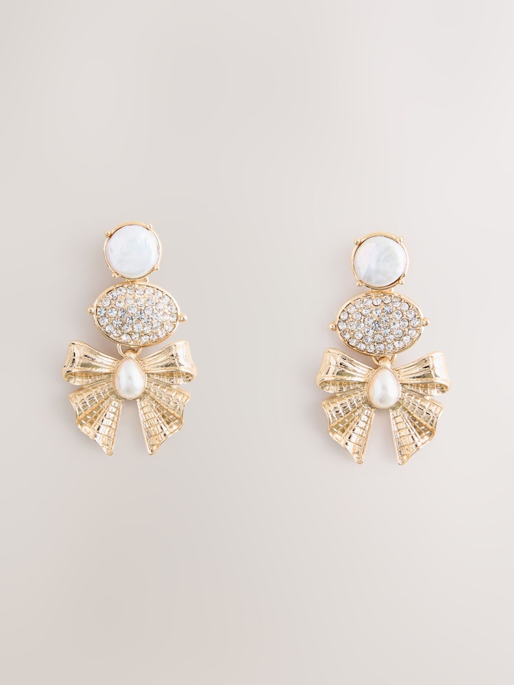 Guld ton - Sparkle Rosett Drop Örhängen - Bild 1 av 3 Guld ton - Sparkle Rosett Drop Örhängen - Bild 1 av 3