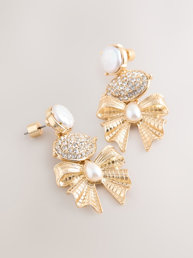 Guld ton - Sparkle Rosett Drop Örhängen - Bild 2 av 3 Guld ton - Sparkle Rosett Drop Örhängen - Bild 2 av 3