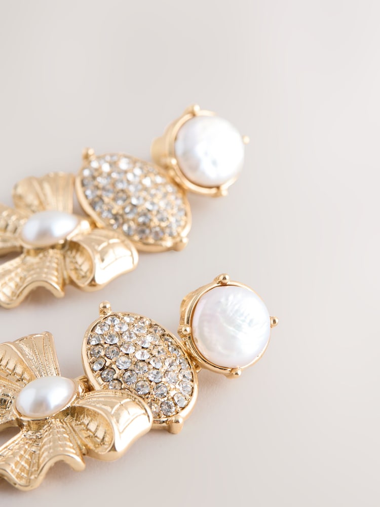 Guld ton - Sparkle Rosett Drop Örhängen - Bild 3 av 3 Guld ton - Sparkle Rosett Drop Örhängen - Bild 3 av 3