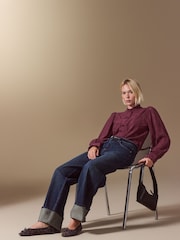 Wine Long Sleeved Lace Fastening Blouse - Image 3 of 8
