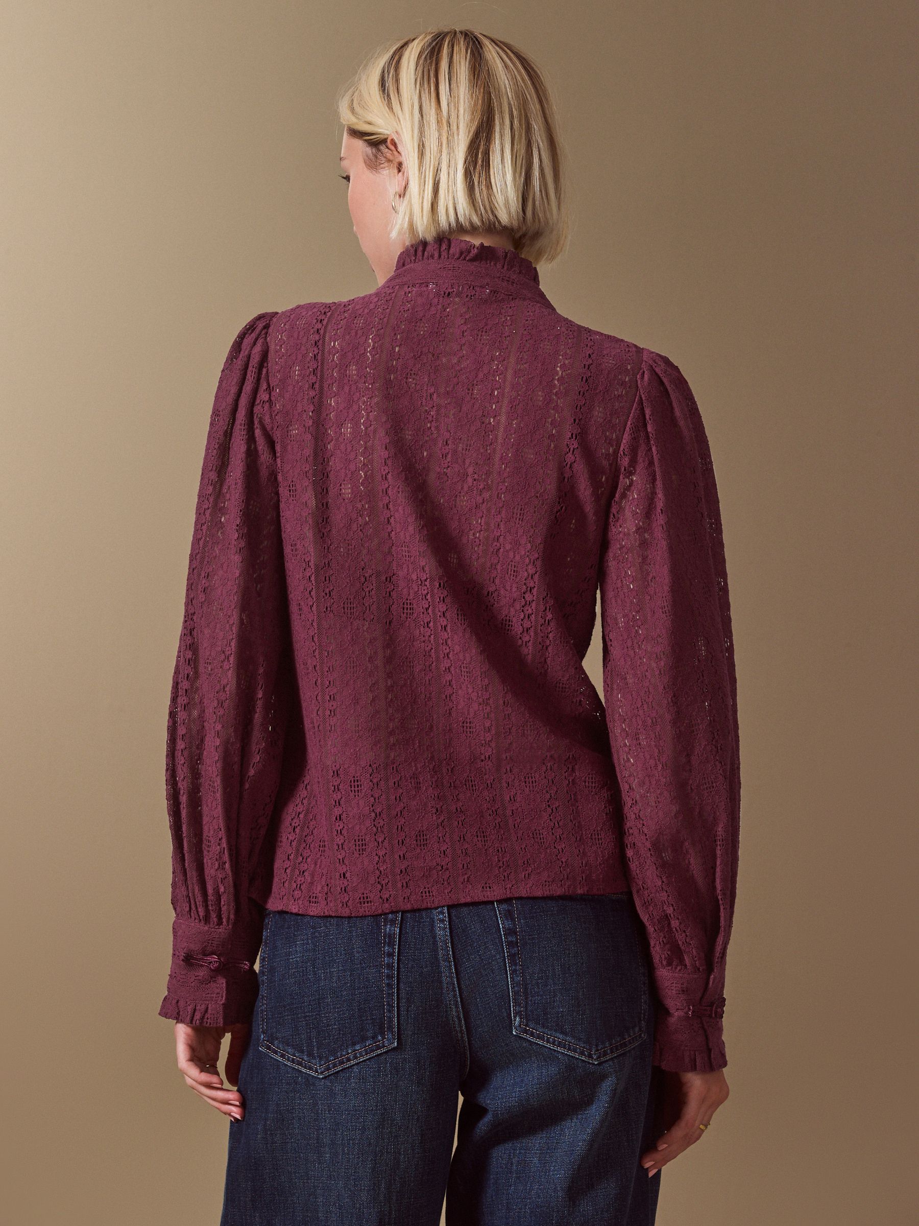 Buy Wine Lace Frog Fastening Long Sleeve Blouse from Next Ireland