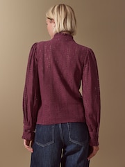 Wine Long Sleeved Lace Fastening Blouse - Image 4 of 8