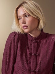 Wine Long Sleeved Lace Fastening Blouse - Image 5 of 8