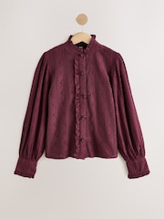 Wine Long Sleeved Lace Fastening Blouse - Image 6 of 8