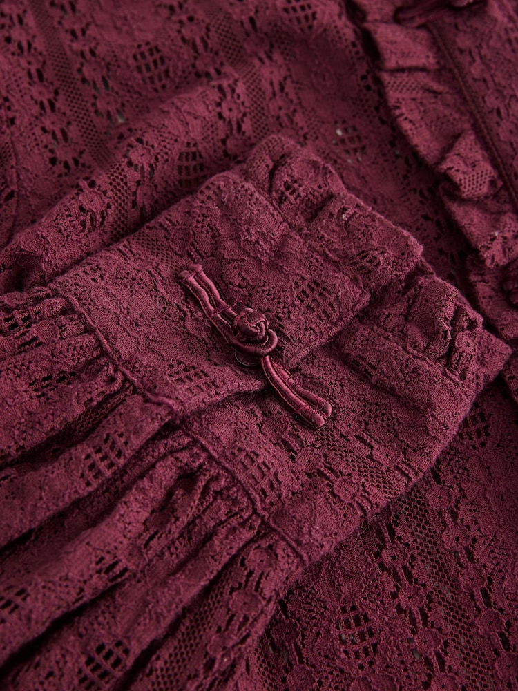 Wine Long Sleeved Lace Fastening Blouse - Image 8 of 8 Wine Long Sleeved Lace Fastening Blouse - Image 8 of 8